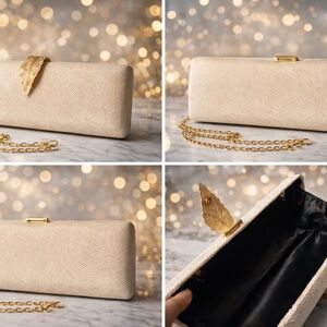Elegant Cream Clutch with Gold Chain